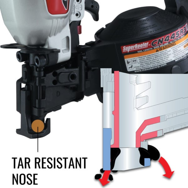 MAX CN445R3 roofing nailer with tar resistant nose