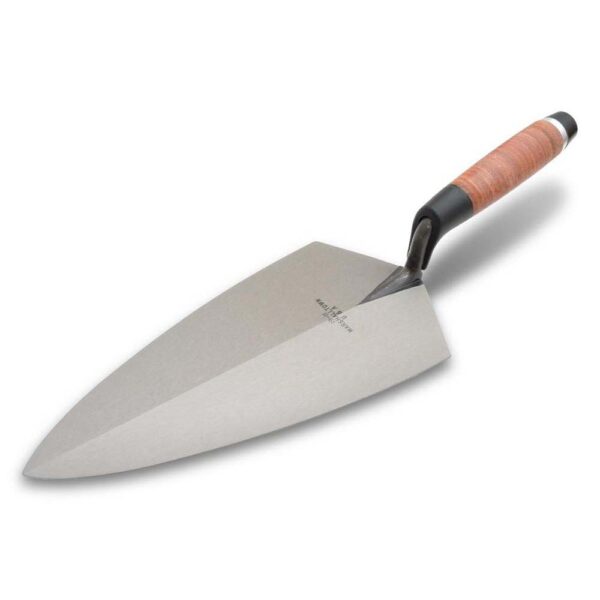 Mars 19L12 Brick Trowel- Leather Handle (5) 19L12 Marshalltown 12in Brick Trowel Philadelphia Pattern-Leather Handle product image