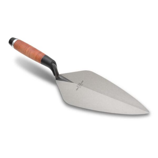 Mars 33L10.5 Brick Trowel- Leather Handle (6) 33L10.5 Marshalltown 10 1/2in Brick Trowel London Pattern-Leather Handle product image
