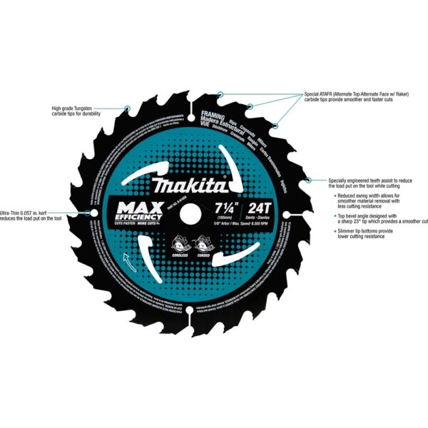 makita-b61656-details2 B-61656 -10 7 1/4in 24T Carbide Tipped Circular Saw Blade For Framing, 10/pk product image