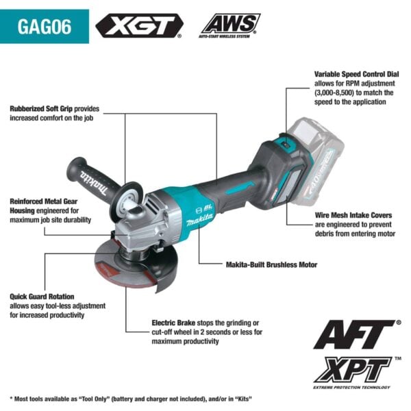 Makita GAG06Z Feature Shot (call-outs)