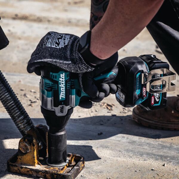 Makita GWT08D Action Shot 1 (fastening tilt-up brace) GWT08D 40V XGT 1/2" Impact Wrench Kit w/ Detent Anvil Brushless Cordless 4-Speed Mid-Torque Sq. Drive 2.5Ah product image