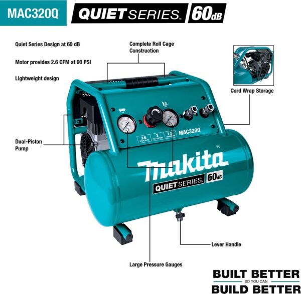 MAC320Q Quiet Series 1‑1/2 HP, 3 Gallon, Oil‑Free, Electric Air Compressor product image