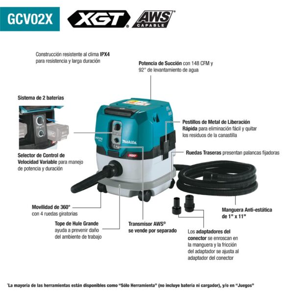GCV02ZX 40V max XGT Brushless Cordless 2.1 Gallon HEPA Filter Dry Dust Extractor, AWS Capable product image