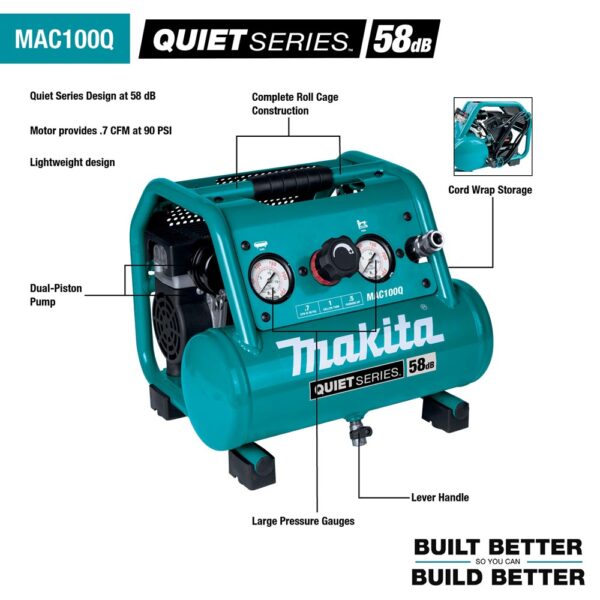 MAC100QK1 Quiet Series 1/2 HP Electric Air Compressor and Brad Nailer Combo Kit - Compact, Oil-Free, and 18 Gauge Brad Nailer Combo Kit product image