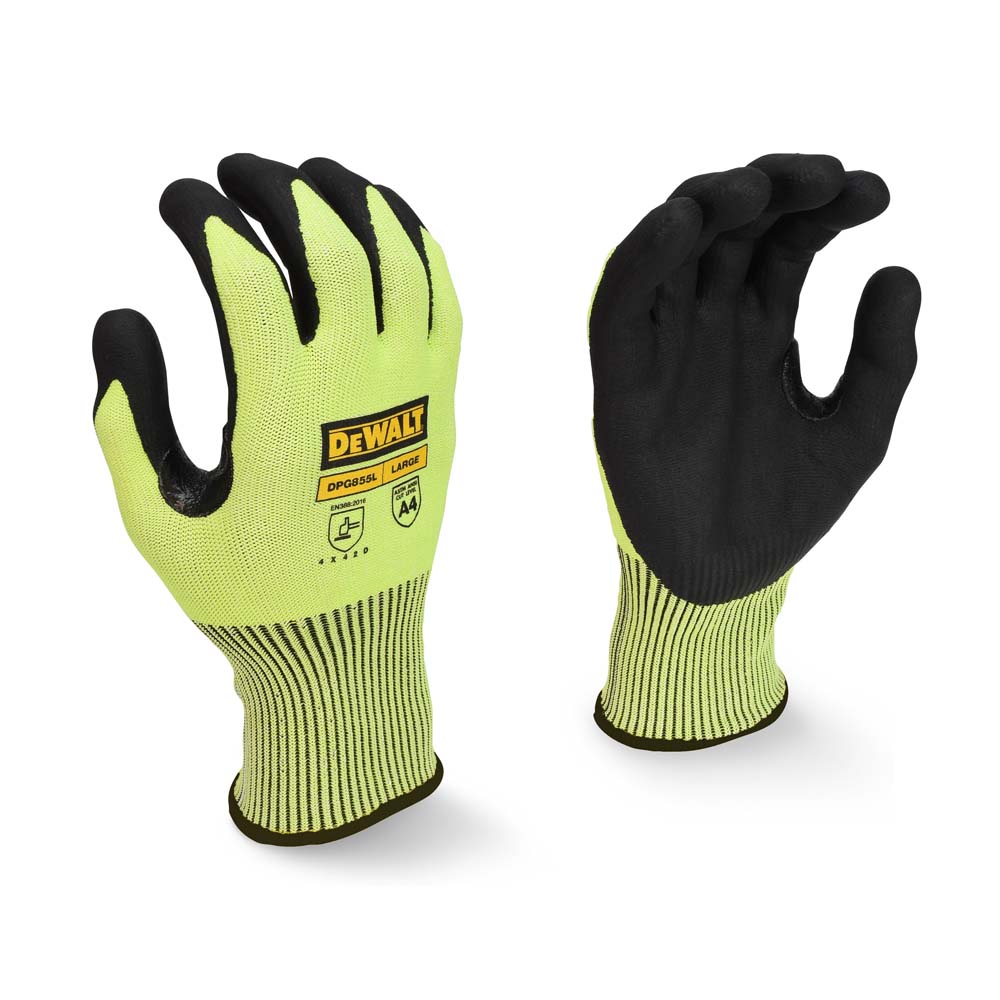 DeWalt Dpg855M Gloves Hi-Vis HPPE Fiberglass Cut Glove - M PK12