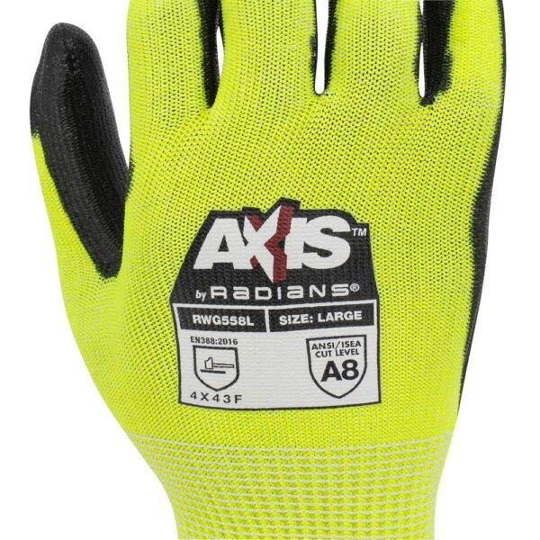 dzchqkrnpbzanthjfzje Radians RWG558 AXIS Cut Protection Level A8 PU Coated Glove product image