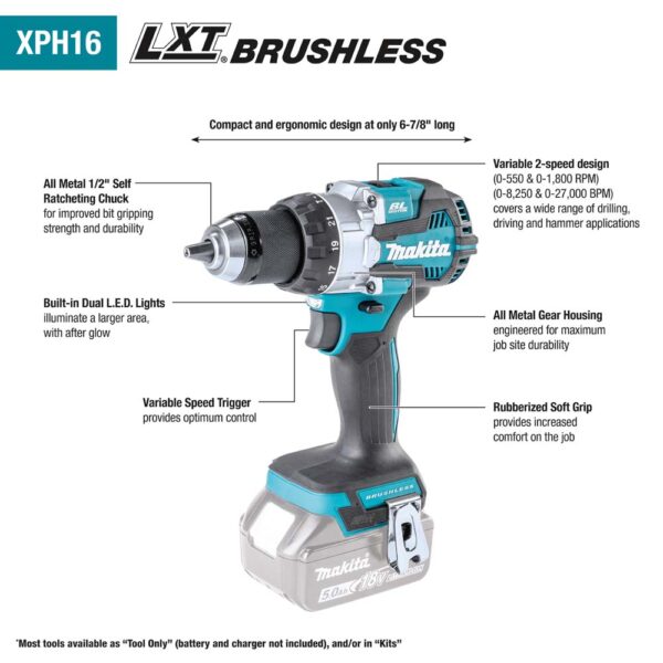 6b781d5c-f5f3-4459-807c-b5e97e347db7_xph16_fc_1500px XPH16T 18V LXT Lithium‑Ion Compact Brushless Cordless 1/2" Hammer Driver‑Drill Kit (5.0Ah) product image