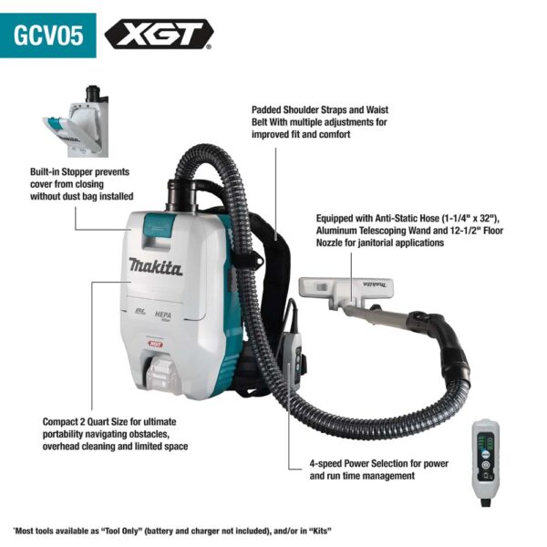 75d6a4f2-0ccc-4cf7-be69-b0bc44d3960e_gcv05_fc_1500px GCV05T1X 40V max XGT Brushless Cordless 2 Quart HEPA Filter Backpack Dry Vacuum Kit (5.0Ah) product image