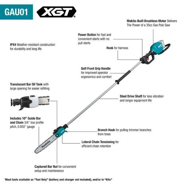f68e00ef-27f5-44bc-b420-d49b716432d1_gau01_fc_1500px GAU01M1 40V max XGT Brushless Cordless 10" Pole Saw Kit, 8' Length (4.0Ah) product image