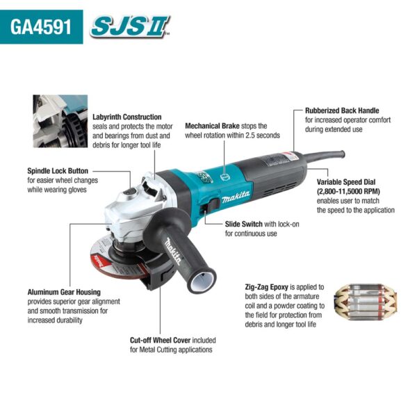 607190f2-a11e-4927-8dab-ab44e62d98a5_ga4591_fc_1500px GA4591 4‑1/2" SJS II High‑Power Angle Grinder w/Brake product image