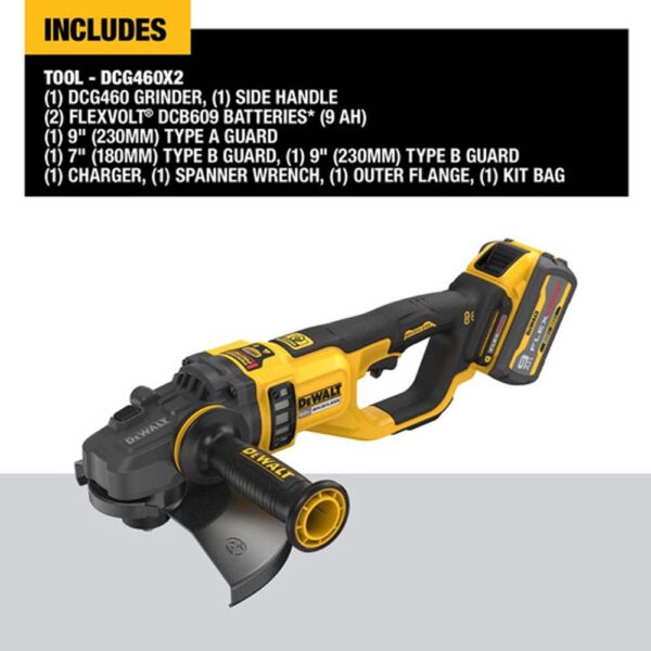 DeWalt-DCG460X2_08 Dewalt DCG460X2 60V Max 7"-9" Large Angle Grinder Kit product image