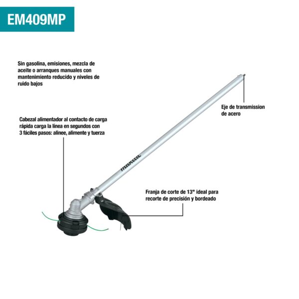 Makita EM409MP Feature Shot (spanish call-outs) EM409MP 13" String Trimmer Couple Shaft Attachment product image
