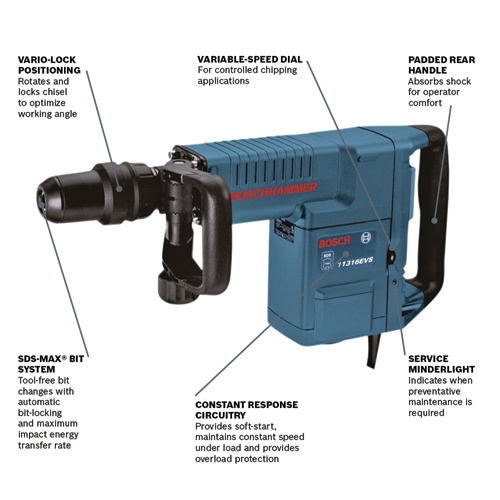 Bosch 11316EVS 14 Amp SDS-max Demolition Hammer, 12.4 ft-lbs Impact Energy product image