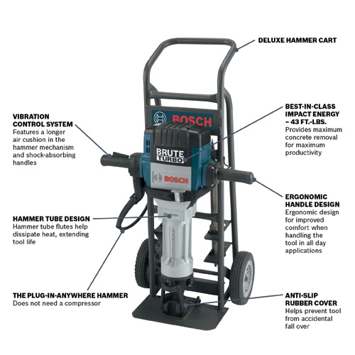 Bosch BH2770VCD Brute Turbo 1-1/8 in. Hex Breaker Hammer with Deluxe Cart, 43 Ft-Lbs, 15 Amp, 120V product image