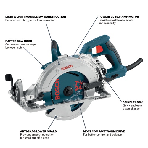 Bosch CSW41 7-1/4 in. Blade-Left Worm Drive Circular Saw, 15 Amp, 5,300 RPM, 5/8 in. Arbor product image