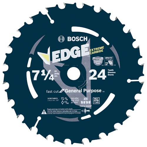 Bosch DCB724B25 Edge Circular Saw Blade, 7-1/4 in, 24 Tooth, 5/8 in Arbor, Framing, Bulk Pack of 25 product image