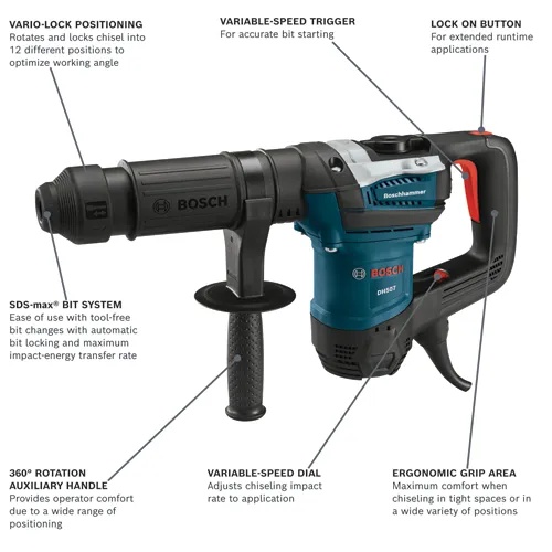 Bosch DH507 10 Amp SDS-max Demolition Hammer, 5.6 ft-lbs Impact Energy, 1,350–2,800 BPM, 120V product image