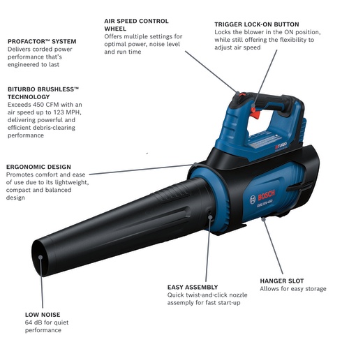 Bosch GBL18V-450N PROFACTOR 18V Blower, 459 CFM, 123 MPH, Tool Only product image