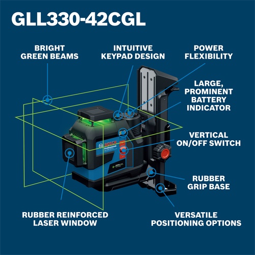 Bosch GLL330-42CGL 12V Max 360° Connected Green-Beam Three-Plane Leveling and Alignment Laser, with 12V Battery product image