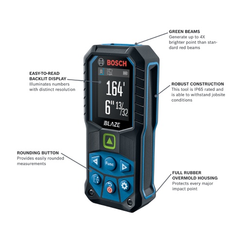 Bosch GLM165-25G BLAZE Green-Beam Laser Measure, 165 ft Range, ±1/16 in Accuracy product image