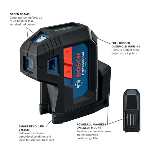 Bosch GPL100-50G Green-Beam Five-Point Self-Leveling Alignment Laser, Up to 125 ft Range, IP65 product image