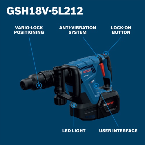 Bosch GSH18V-5L212 PROFACTOR 18V SDS-max Demolition Hammer Kit, with L-Boxx-2, (2) 12 Ah Batteries and Turbo Charger product image