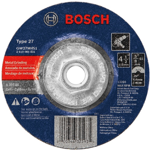 Bosch GW27M451 Type 27 Grinding Abrasive Wheel, 4-1/2 in x 1/4 in, 5/8-11 Arbor, 30 Grit product image