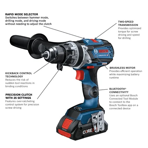 Bosch GXL18V-227B25 18V 2-Tool Combo Kit, GDX18V-1860C Impact Driver/Wrench & GSB18V-975C Hammer Drill/Driver, (2) CORE18V 4 Ah Batteries, Charger, Bag product image