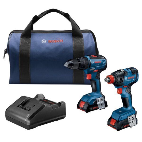 Bosch GXL18V-240B22 18V 2-Tool Combo Kit: 1/2 in Hammer Drill/Driver, Two-In-One 1/4 in and 1/2 in Impact Driver/Wrench, (2) 2 Ah Batteries, Charger, Bag product image