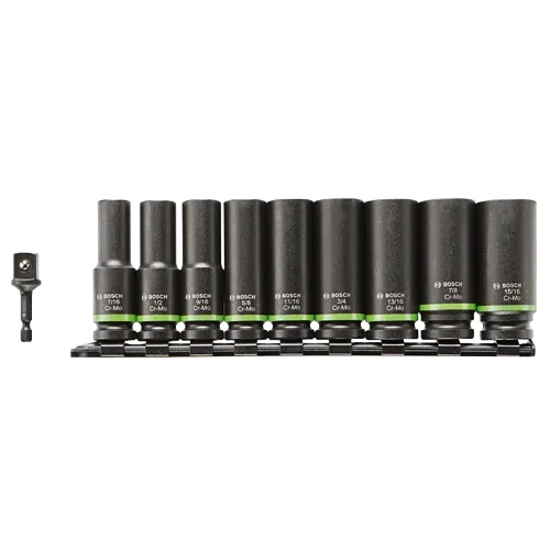 Bosch ITDSO12V10 Impact Tough Deep Well 1/2 in Socket Set with 1/4 in Hex to 1/2 in Socket Adapter, 10 Piece product image