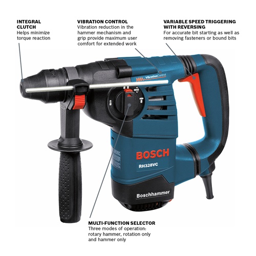 Bosch RH328VC SDS-plus 1-1/8 in Rotary Hammer, 8.0-Amp, 2.4 Ft.-Lbs Impact Energy, 120V product image