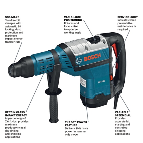Bosch RH745 SDS-max 1-3/4 in. Rotary Hammer, 13.5A, 8.2 Ft.-Lbs. EPTA, 120V product image