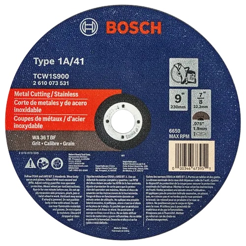 Bosch TCW1S900 9 in x 0.075 in Type 1A/41 Metal Cutting Abrasive Wheel, 7/8 in Arbor product image