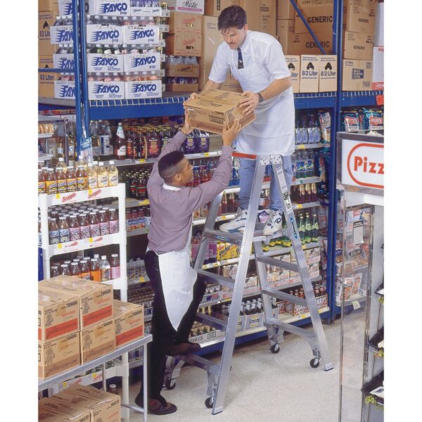Werner PT374-4C Aluminum Platform Twin Ladder, 4 ft, Type IA, 300 lb per side, Casters, 10 ft Reach product image