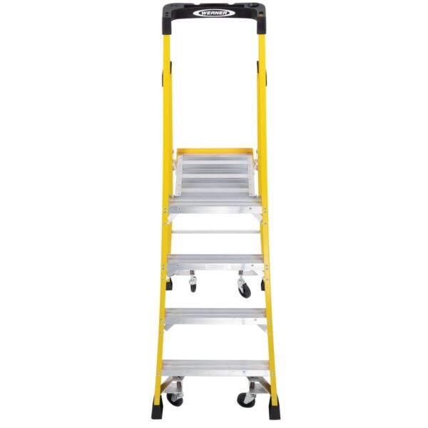 Werner PD7304-4C 10ft Reach Fiberglass Podium Ladder with Casters, 4 ft, Type IAA, 375 lb Load product image