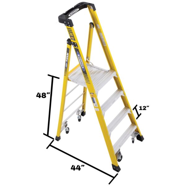 Werner PD7304-4C 10ft Reach Fiberglass Podium Ladder with Casters, 4 ft, Type IAA, 375 lb Load product image