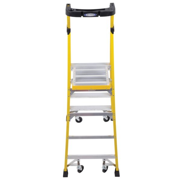 Werner PD7304-4C 10ft Reach Fiberglass Podium Ladder with Casters, 4 ft, Type IAA, 375 lb Load product image