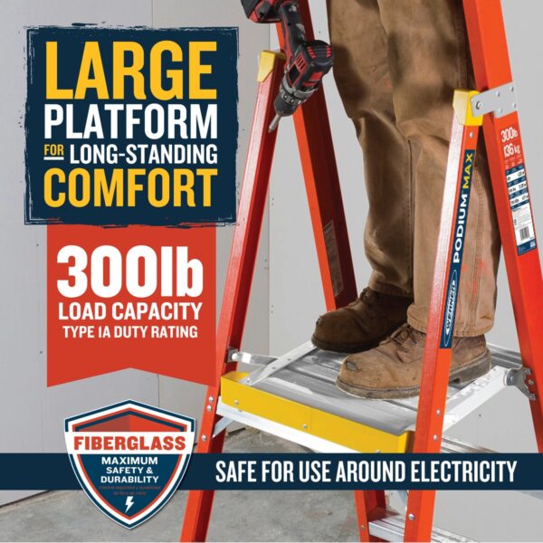 Werner PD6206 12ft Reach Fiberglass Podium Ladder, 6ft Platform, Type IA 300 lb product image