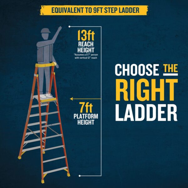 Werner PD6207 Fiberglass Podium Ladder, 7 ft Platform Height, 13 ft Reach, Type IA 300 lb product image