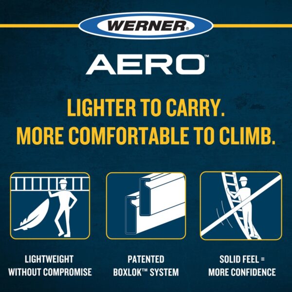 Werner B7116-2 16ft AERO Type IAA Fiberglass Box Rail/Tri-Rung Extension Ladder, Safety-Green product image