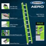 Werner B7116-2 16ft AERO Type IAA Fiberglass Box Rail/Tri-Rung Extension Ladder, Safety-Green product image