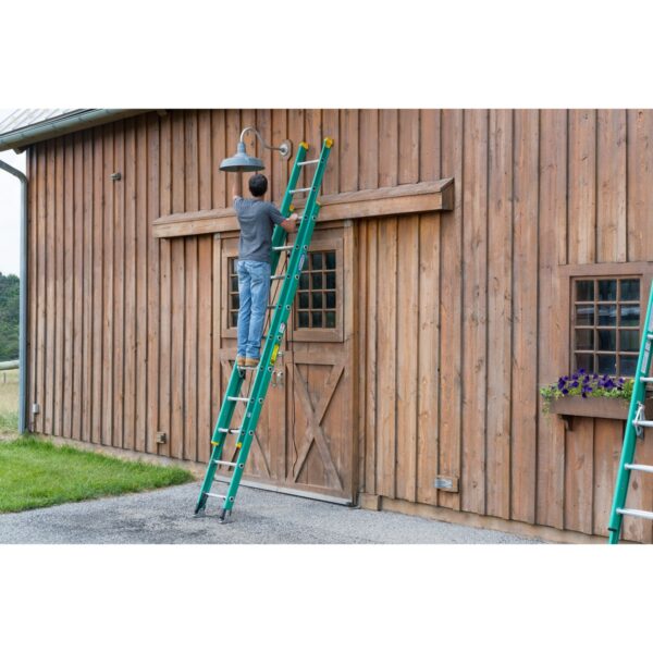 Werner D5916-2 16ft Type II Fiberglass D-Rung Extension Ladder, Green, 225 lb Duty Rating product image