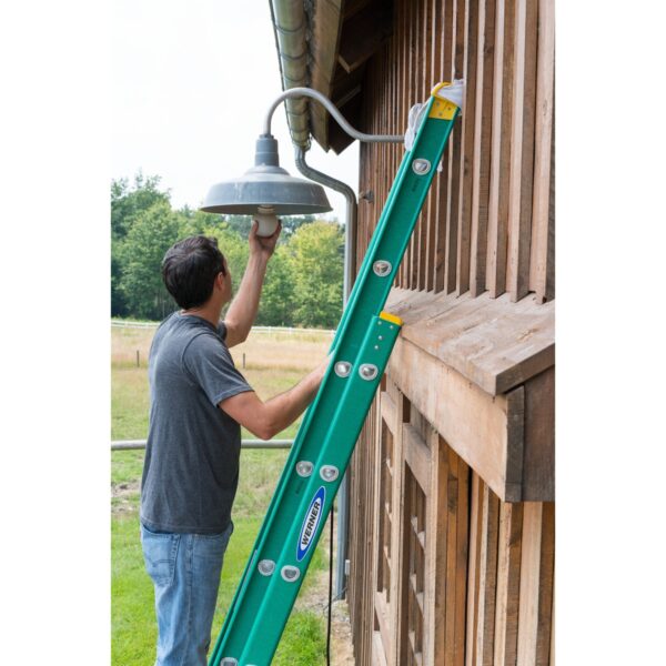Werner D5916-2 16ft Type II Fiberglass D-Rung Extension Ladder, Green, 225 lb Duty Rating product image