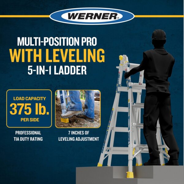 Werner MT-22IAAL 22ft Reach Multi-Position Ladder with Built-In Leveling, 375 lb Load Capacity, Aluminum product image