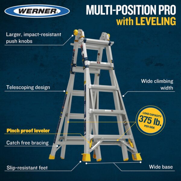 Werner MT-22IAAL 22ft Reach Multi-Position Ladder with Built-In Leveling, 375 lb Load Capacity, Aluminum product image
