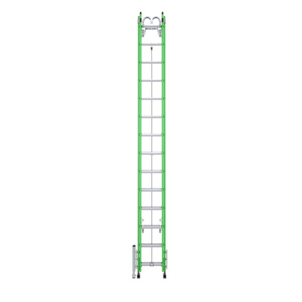 Werner B7128-2X9295 28ft AERO Type IAA Fiberglass Box Rail/Tri-Rung Extension Ladder with Leveler and Bracket Support Kit, Safety Green product image