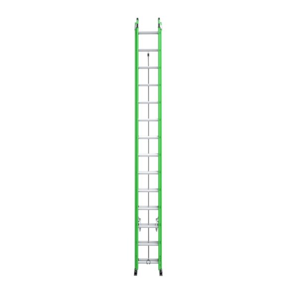 Werner B7128-2X9085 28ft AERO Type IAA Fiberglass Box Rail/Tri-Rung Extension Ladder with Cable Hook & V-Rung, Safety-Green product image