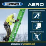Werner B7128-2X9085 28ft AERO Type IAA Fiberglass Box Rail/Tri-Rung Extension Ladder with Cable Hook & V-Rung, Safety-Green product image