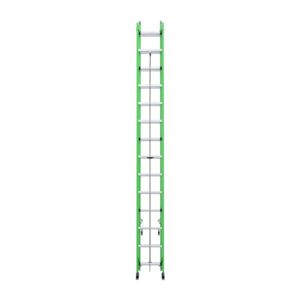 Werner B7128-2X9085 28ft AERO Type IAA Fiberglass Box Rail/Tri-Rung Extension Ladder with Cable Hook & V-Rung, Safety-Green product image